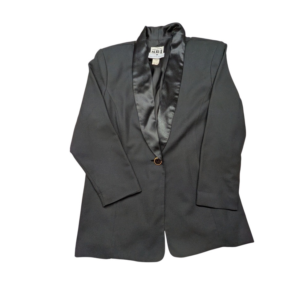 Vintage Sandra Ow-Wing for NR1 Saks Fifth Avenue Black Satin Shawl Tuxedo Blazer